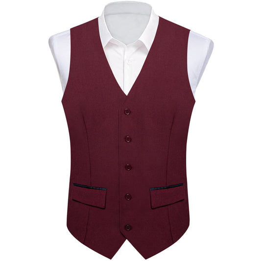 Burgundy Blue Solid Silk Men's Classic Vest Set vest set S (Chest 40")   - Sophisticated Gentlemen