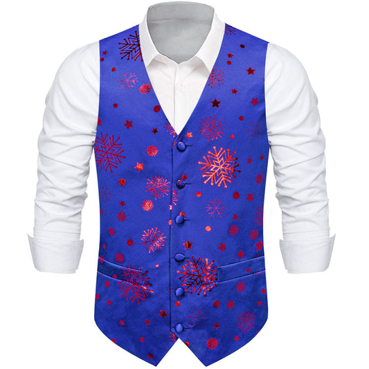 Christmas Blue Red Snowflake Novelty Splicing Jacquard Men's Vest Set vest set S (Chest 40")   - Sophisticated Gentlemen