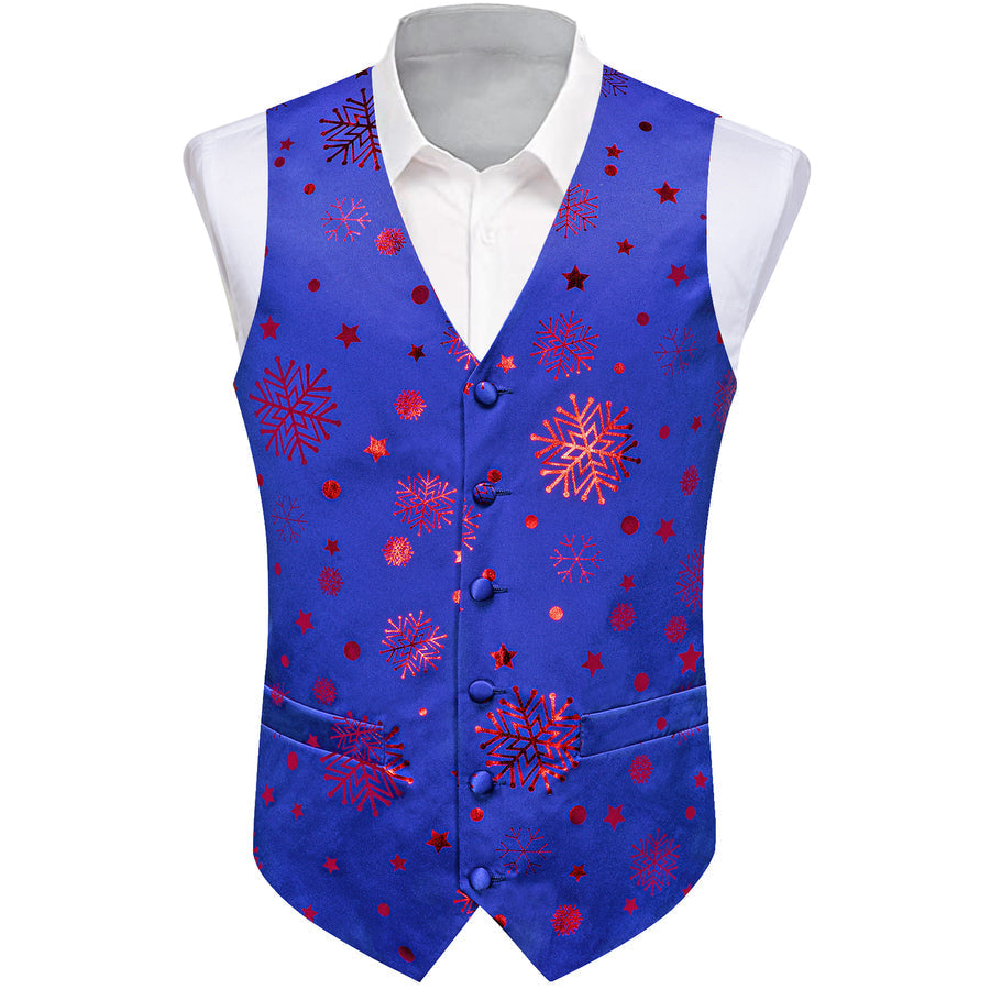 Christmas Blue Red Snowflake Novelty Splicing Jacquard Men's Vest Set vest set - Sophisticated Gentlemen