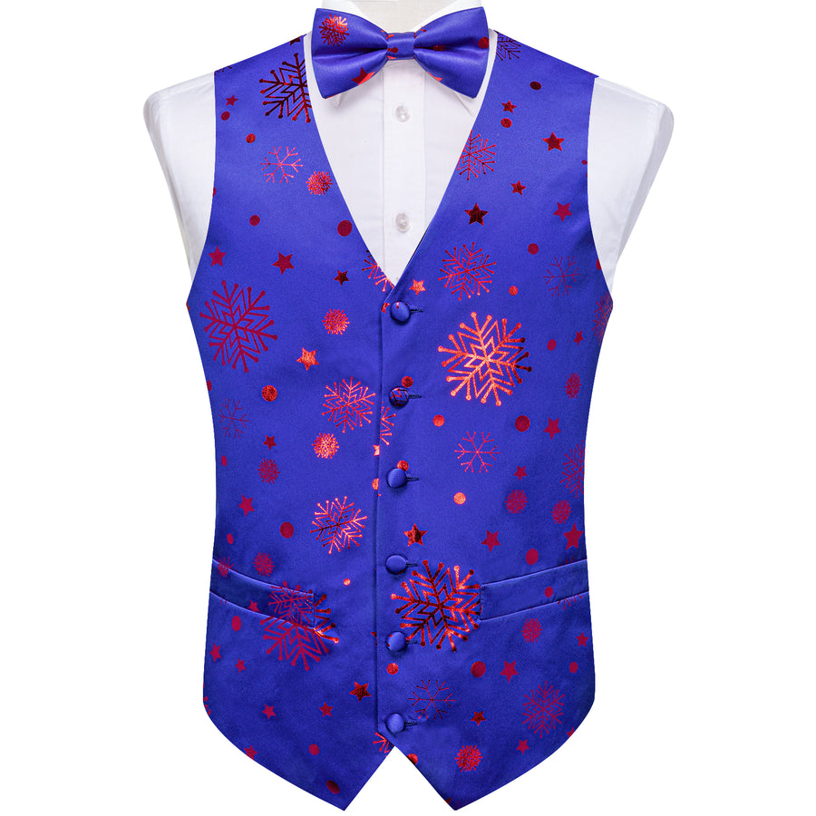 Christmas Blue Red Pattern Novelty Jacquard Silk Men's Bowtie Vest Set vest set - Sophisticated Gentlemen