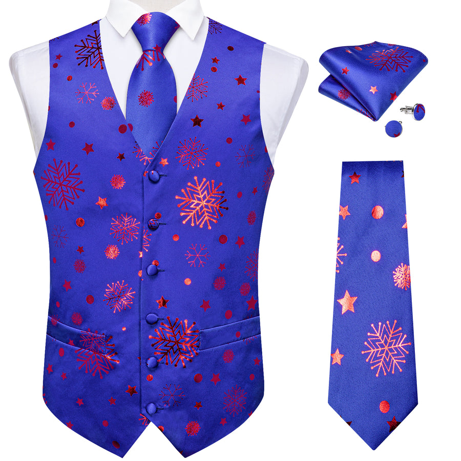 Christmas Blue Red Pattern Novelty Jacquard Silk Vest Set vest set - Sophisticated Gentlemen