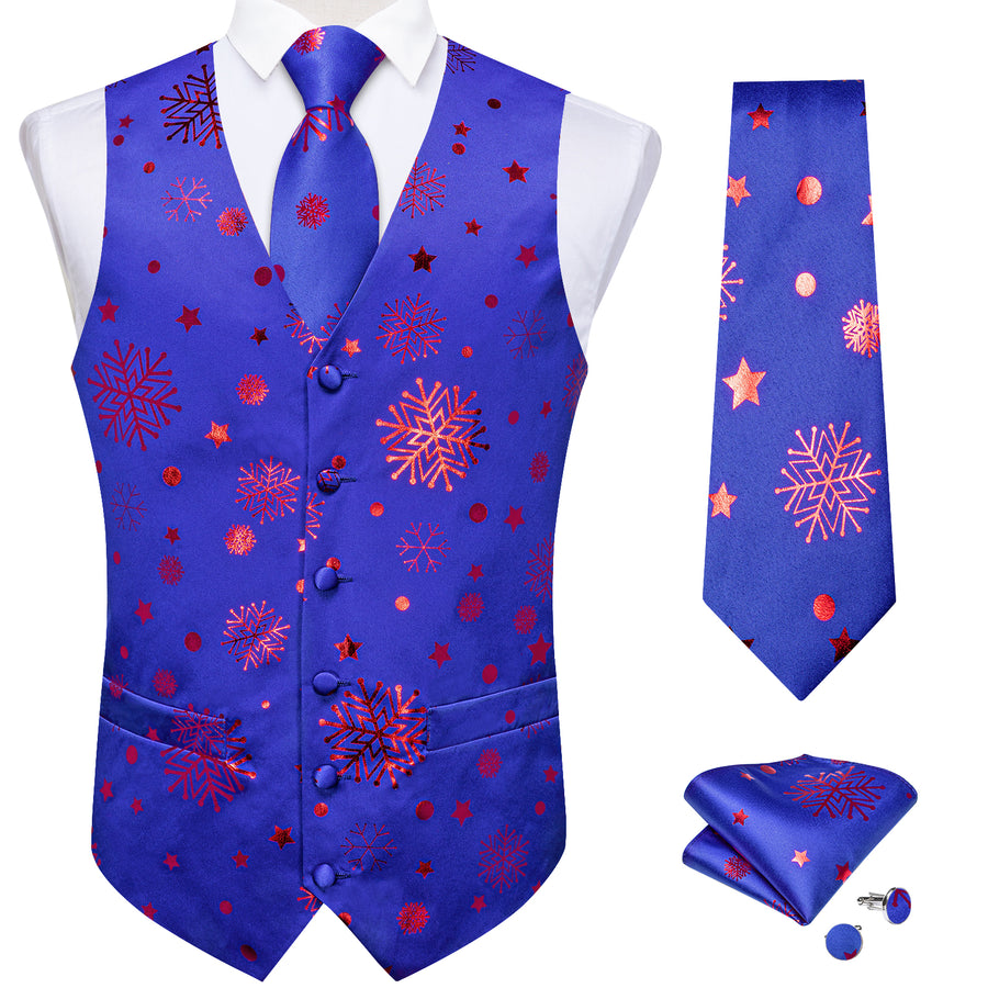 Christmas Blue Red Pattern Novelty Jacquard Silk Vest Set vest set - Sophisticated Gentlemen