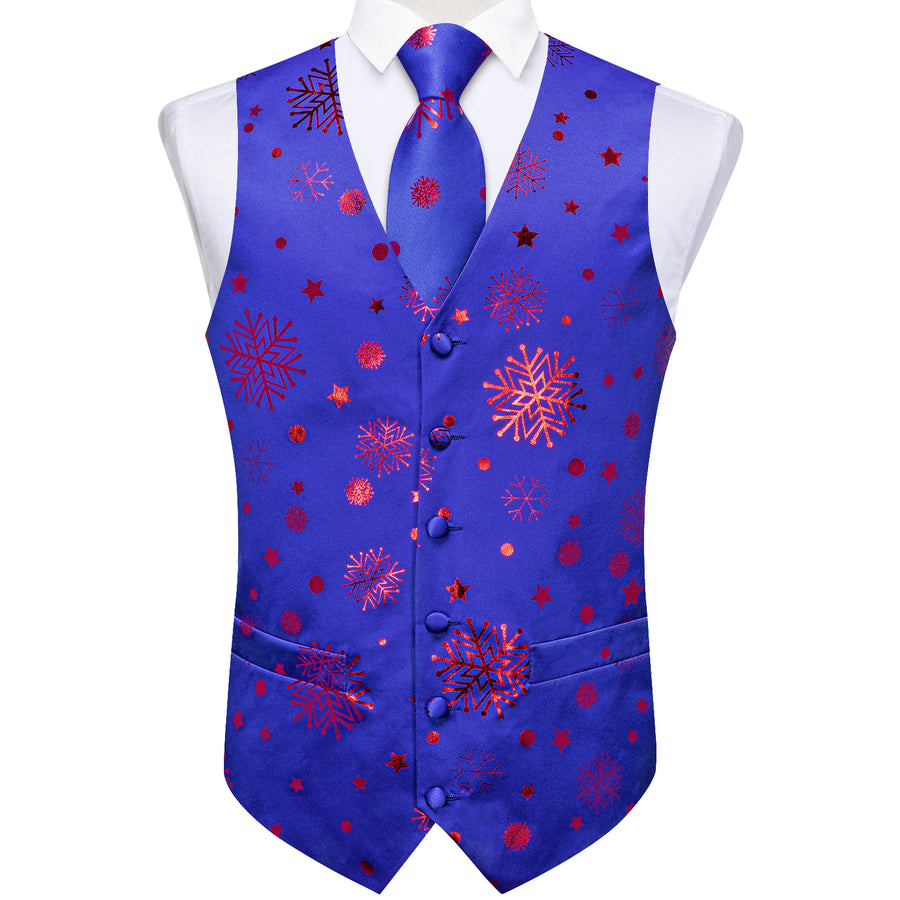 Christmas Blue Red Pattern Novelty Jacquard Silk Vest Set vest set - Sophisticated Gentlemen
