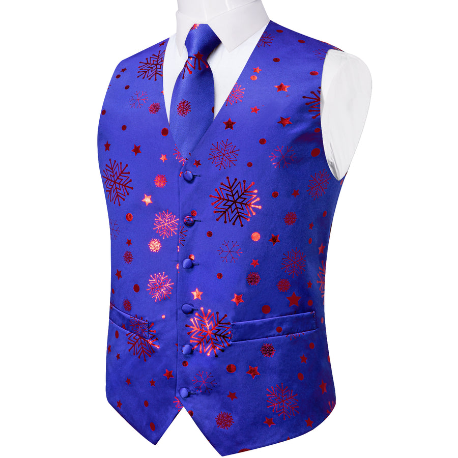 Christmas Blue Red Pattern Novelty Jacquard Silk Vest Set vest set - Sophisticated Gentlemen