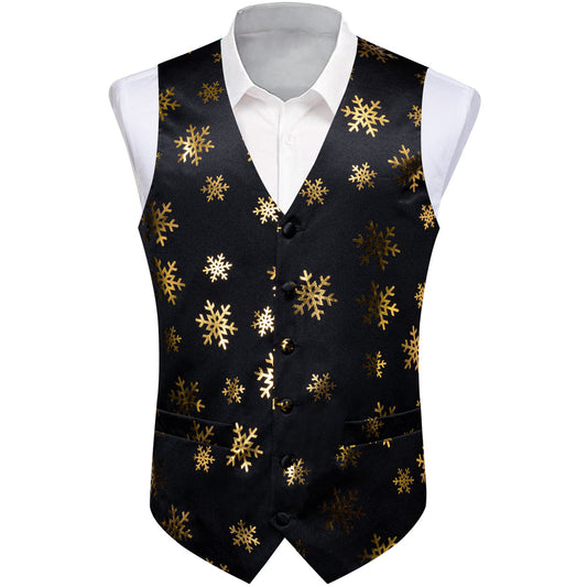 Christmas Black Snowflake Novelty Splicing Jacquard Men's Vest Set vest set S (Chest 40")   - Sophisticated Gentlemen