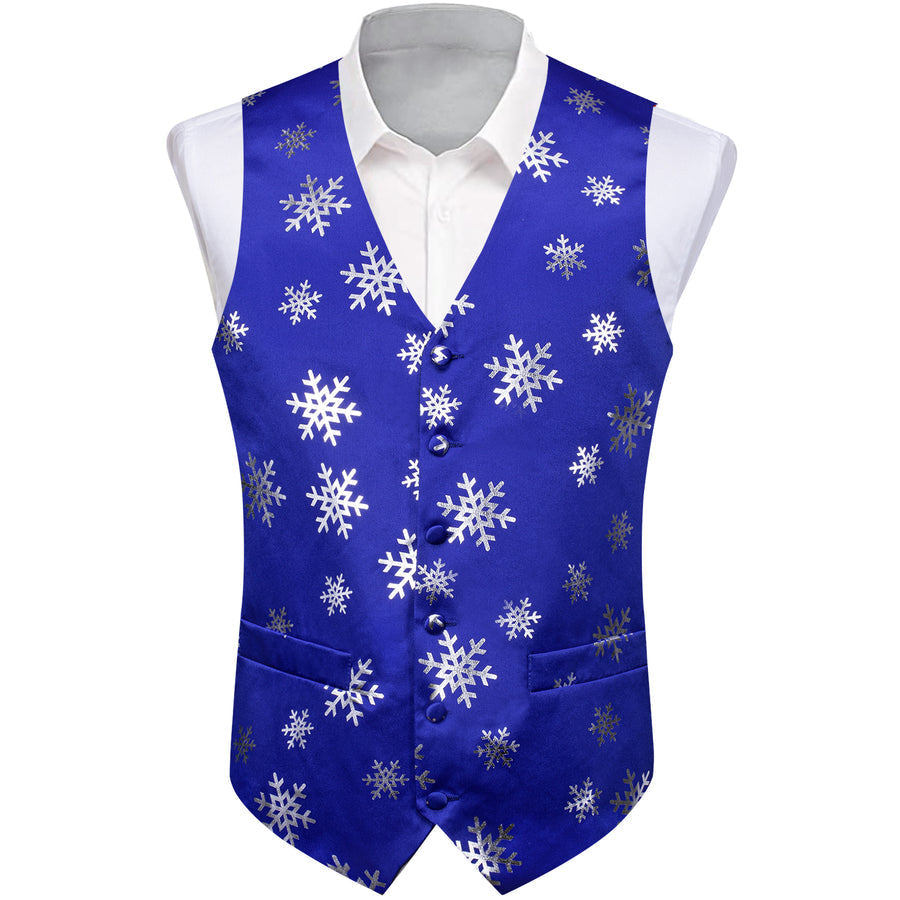 Christmas Blue Snowflake Novelty Splicing Jacquard Vest Set vest set - Sophisticated Gentlemen