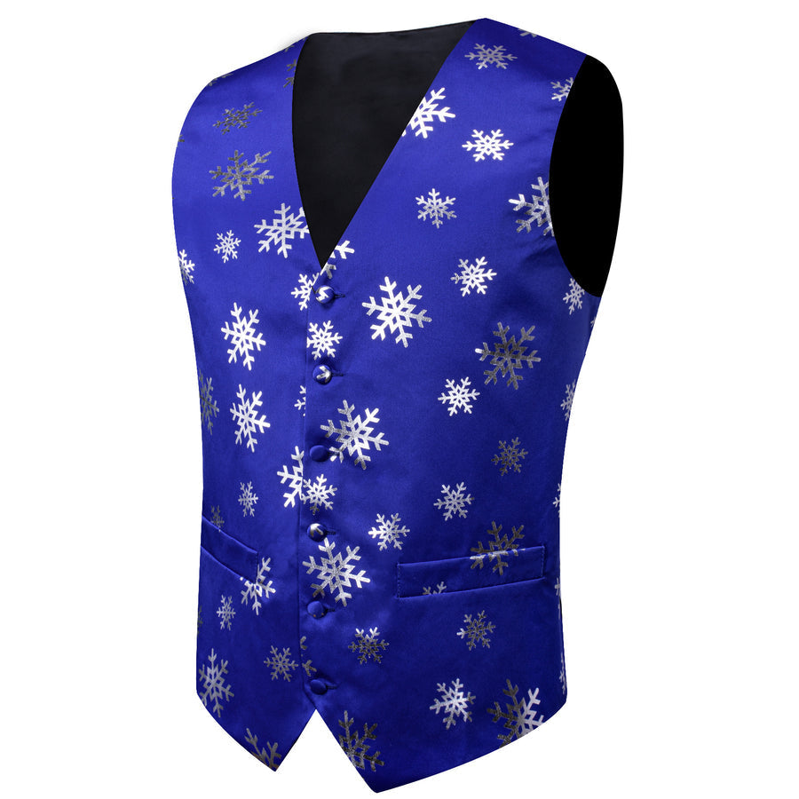 Christmas Blue Snowflake Novelty Splicing Jacquard Vest Set vest set - Sophisticated Gentlemen