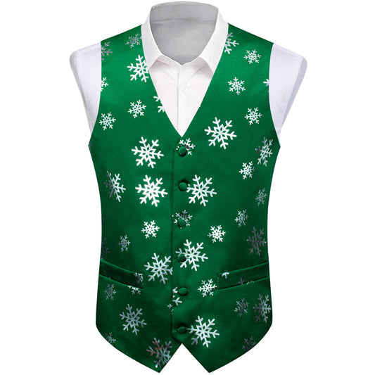 Christmas Green Snowflake Novelty Splicing Jacquard Men's Vest Set vest set S (Chest 40")   - Sophisticated Gentlemen