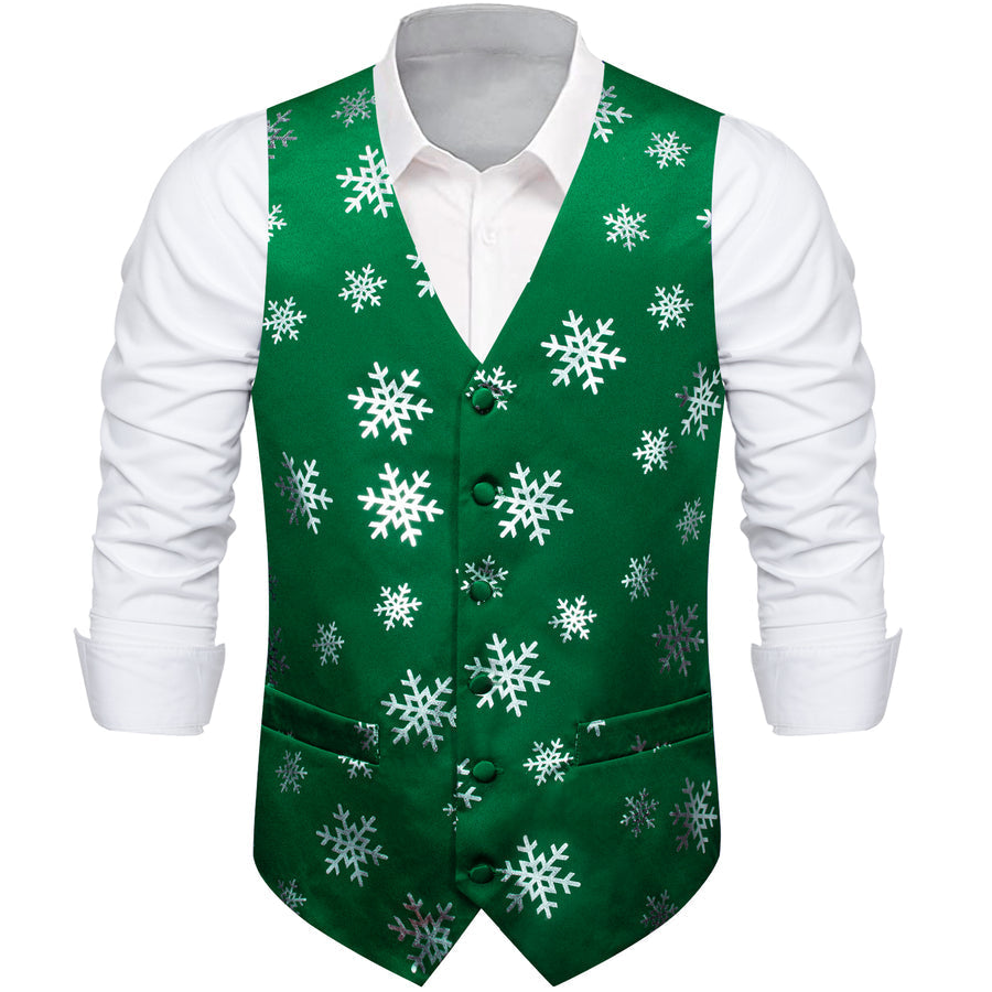 Christmas Green Snowflake Novelty Splicing Jacquard Men's Vest Set vest set - Sophisticated Gentlemen