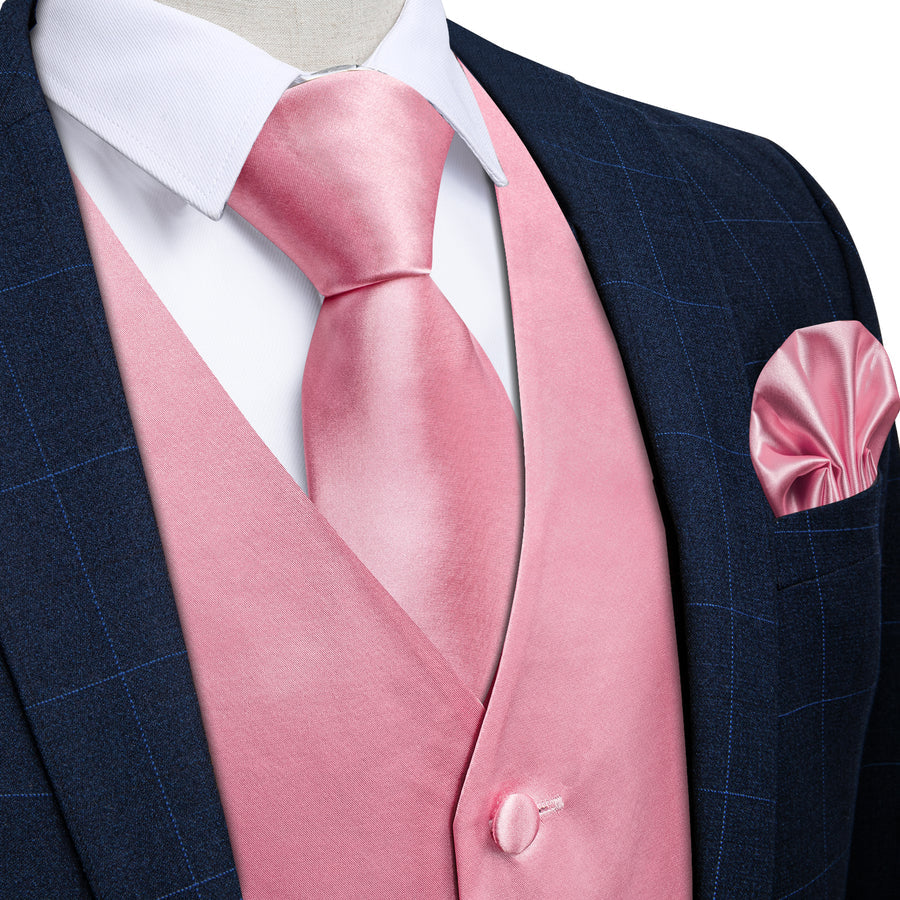 Satin Baby Pink Solid Vest Set vest set S (Chest 40") - Sophisticated Gentlemen