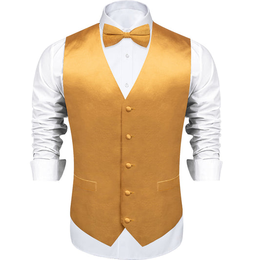 Gold Solid Silk Men's Vest Set vest set S (Chest 40")   - Sophisticated Gentlemen