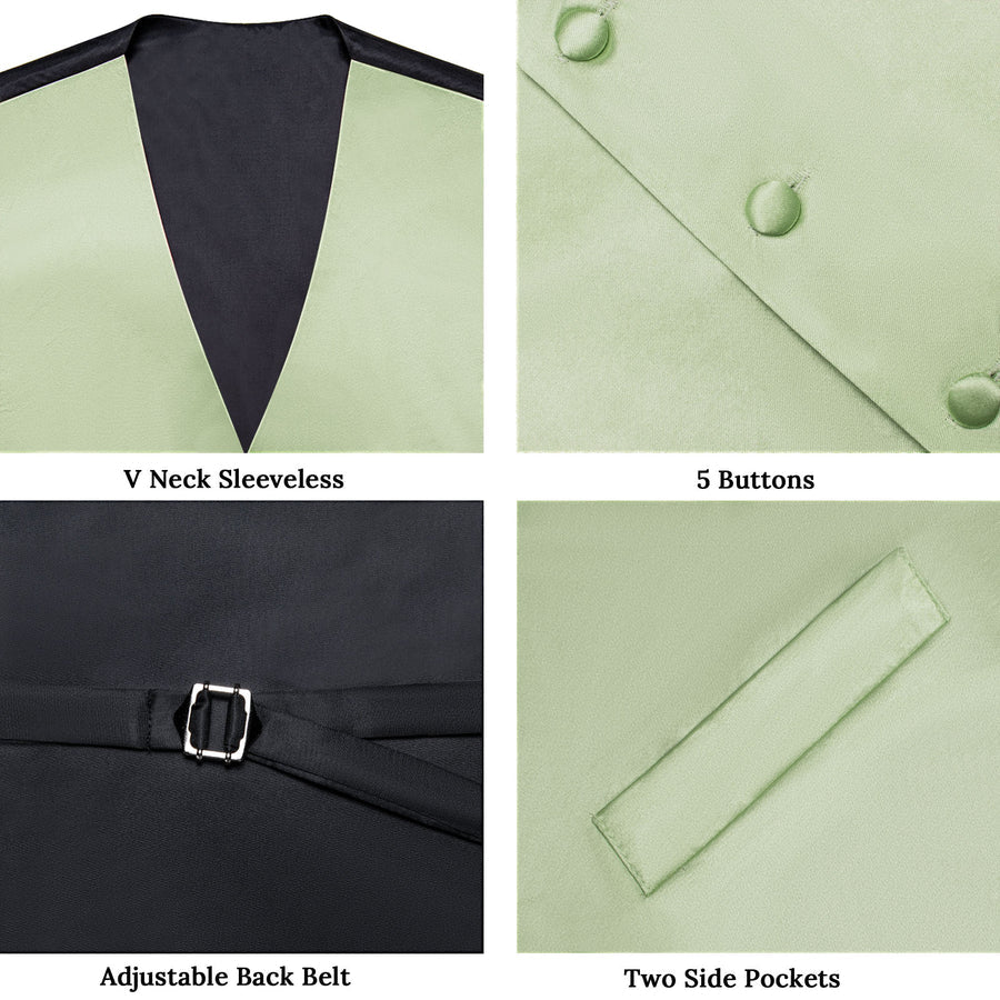 Satin Light Green Solid Men's Bowtie Vest Set vest set - Sophisticated Gentlemen