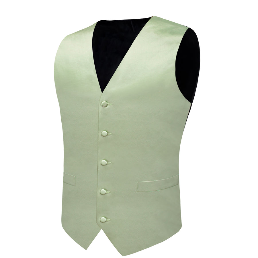 Satin Light Green Solid Men's Bowtie Vest Set vest set - Sophisticated Gentlemen