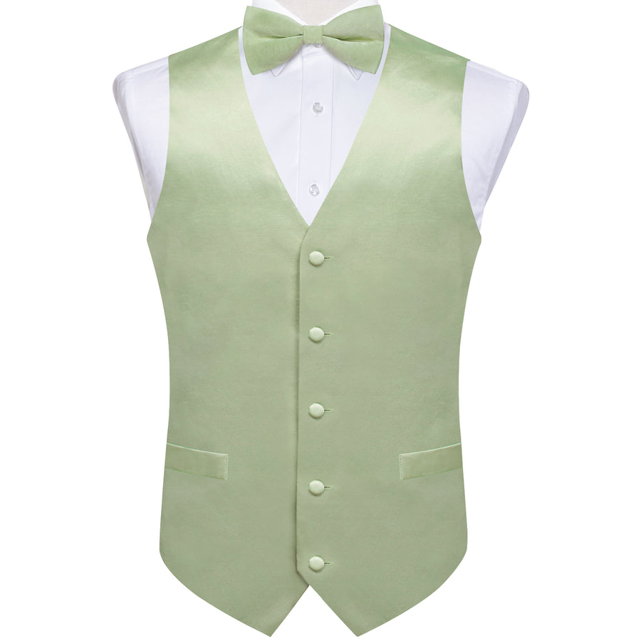 Satin Light Green Solid Men's Bowtie Vest Set vest set S (Chest 40") - Sophisticated Gentlemen