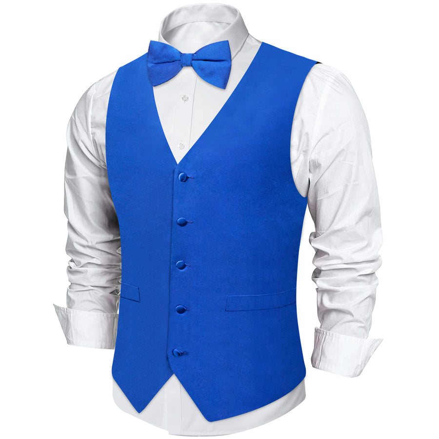 Klein Blue Solid Silk Men's Vest Set vest set - Sophisticated Gentlemen
