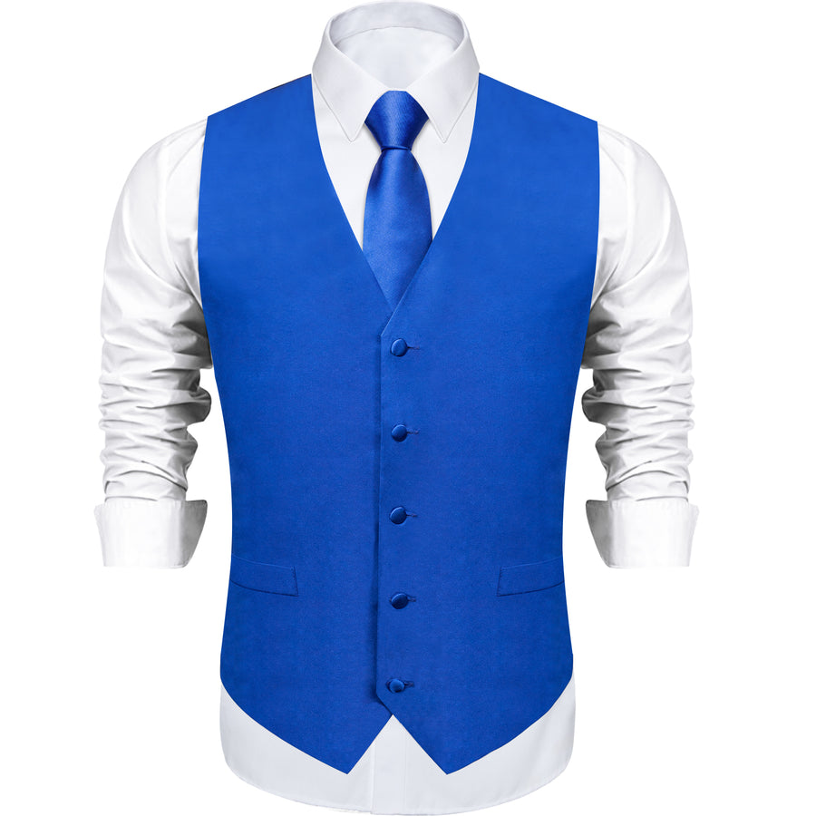 Satin Blue Klein Solid Vest Set vest set - Sophisticated Gentlemen