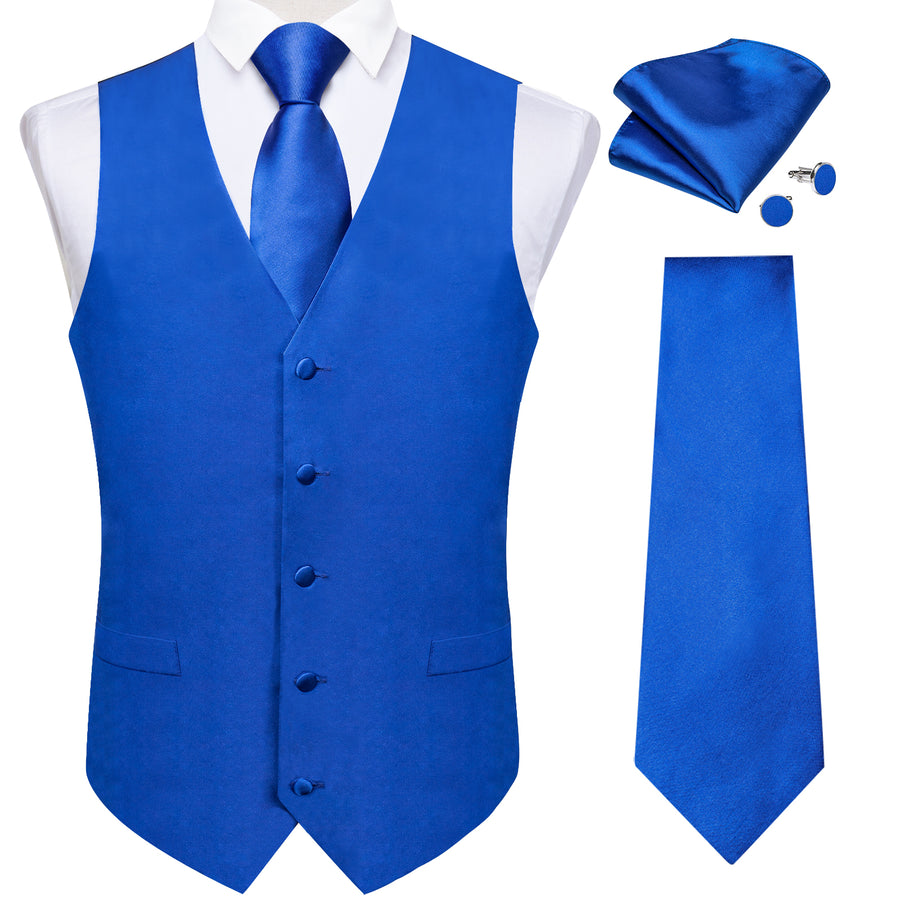Satin Blue Klein Solid Vest Set vest set - Sophisticated Gentlemen