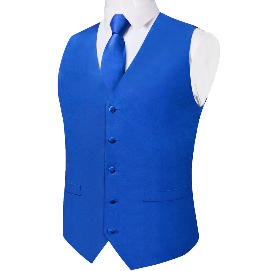 Satin Blue Klein Solid Vest Set vest set - Sophisticated Gentlemen