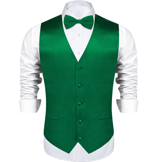 Emerald Green Solid Silk Men's Vest Set vest set S (Chest 40")   - Sophisticated Gentlemen