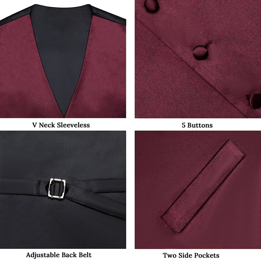 Burgundy Red Solid Satin Vest Set vest set    - Sophisticated Gentlemen