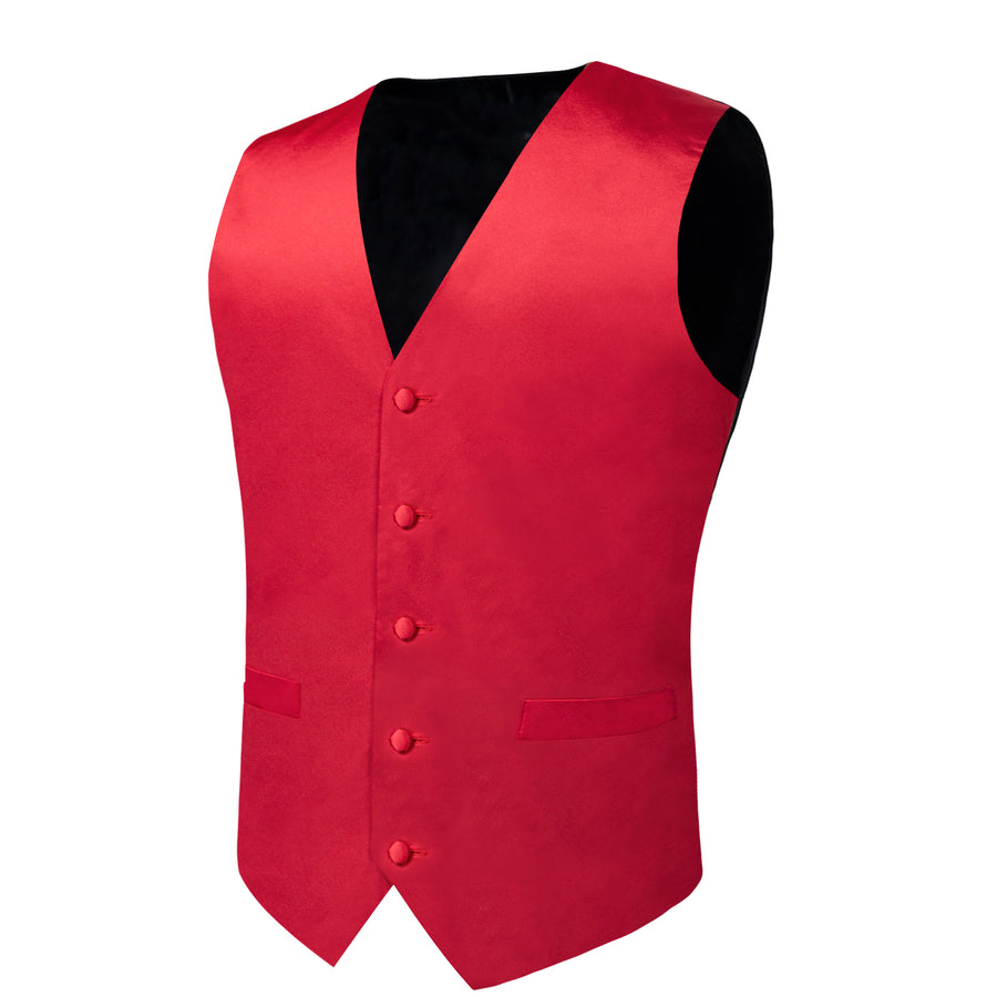 Satin Classic Red Solid Men's Bowtie Vest Set vest set - Sophisticated Gentlemen