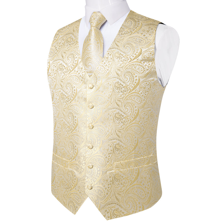 White Waistcoat Men's Linen White Paisley Collar Vest Set vest set - Sophisticated Gentlemen