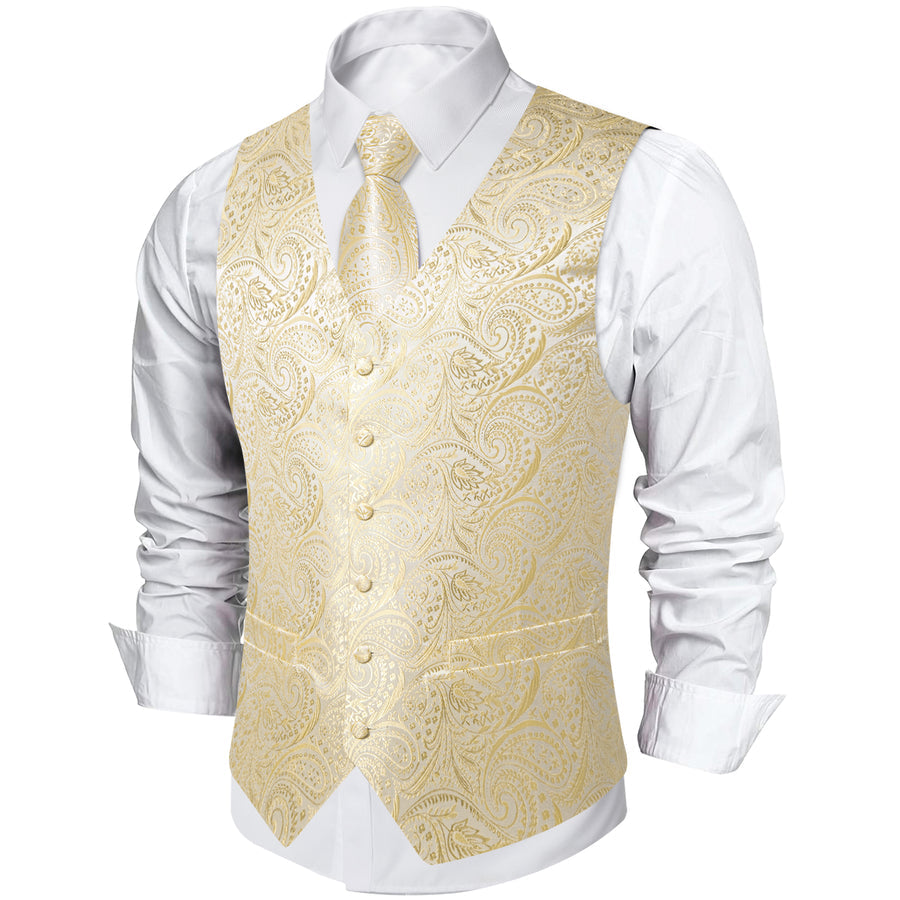 White Waistcoat Men's Linen White Paisley Collar Vest Set vest set - Sophisticated Gentlemen