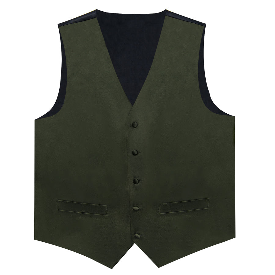Olive Green Solid Silk Men's Bowtie Vest Set vest set - Sophisticated Gentlemen