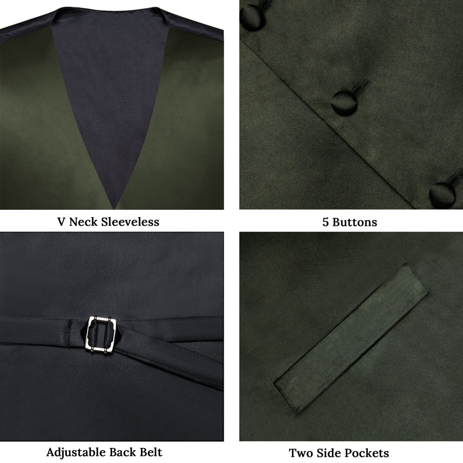 Olive Green Solid Silk Men's Bowtie Vest Set vest set - Sophisticated Gentlemen