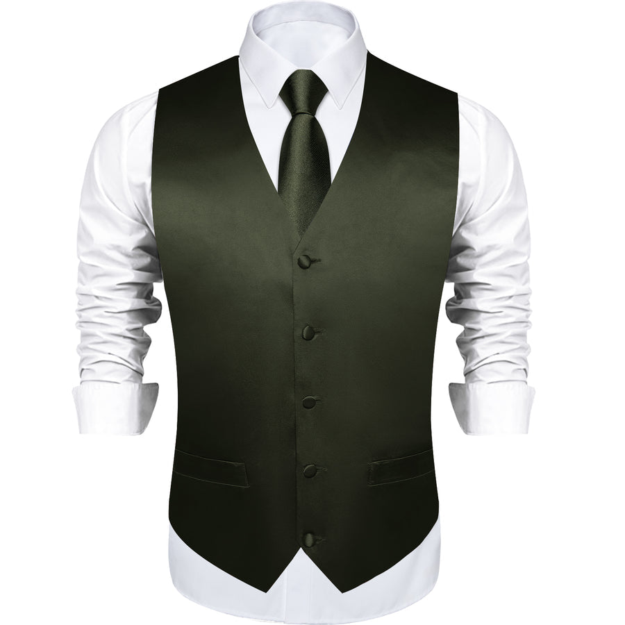 Olive Green Solid Vest Set vest set - Sophisticated Gentlemen