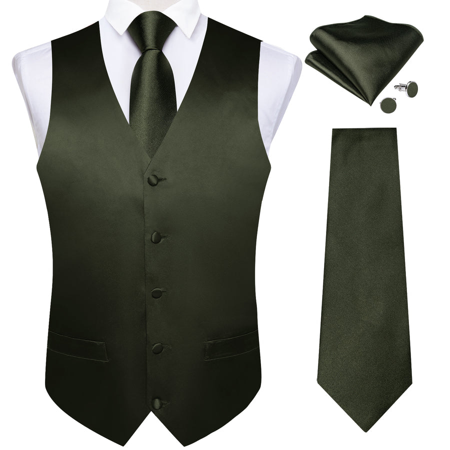 Olive Green Solid Vest Set vest set - Sophisticated Gentlemen