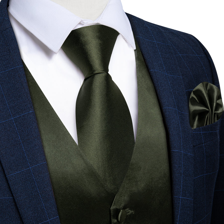 Olive Green Solid Vest Set vest set S (Chest 40") - Sophisticated Gentlemen