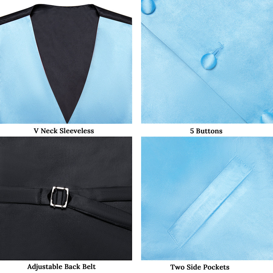 Light Sky Blue Solid Silk Bowtie Vest Set vest set - Sophisticated Gentlemen