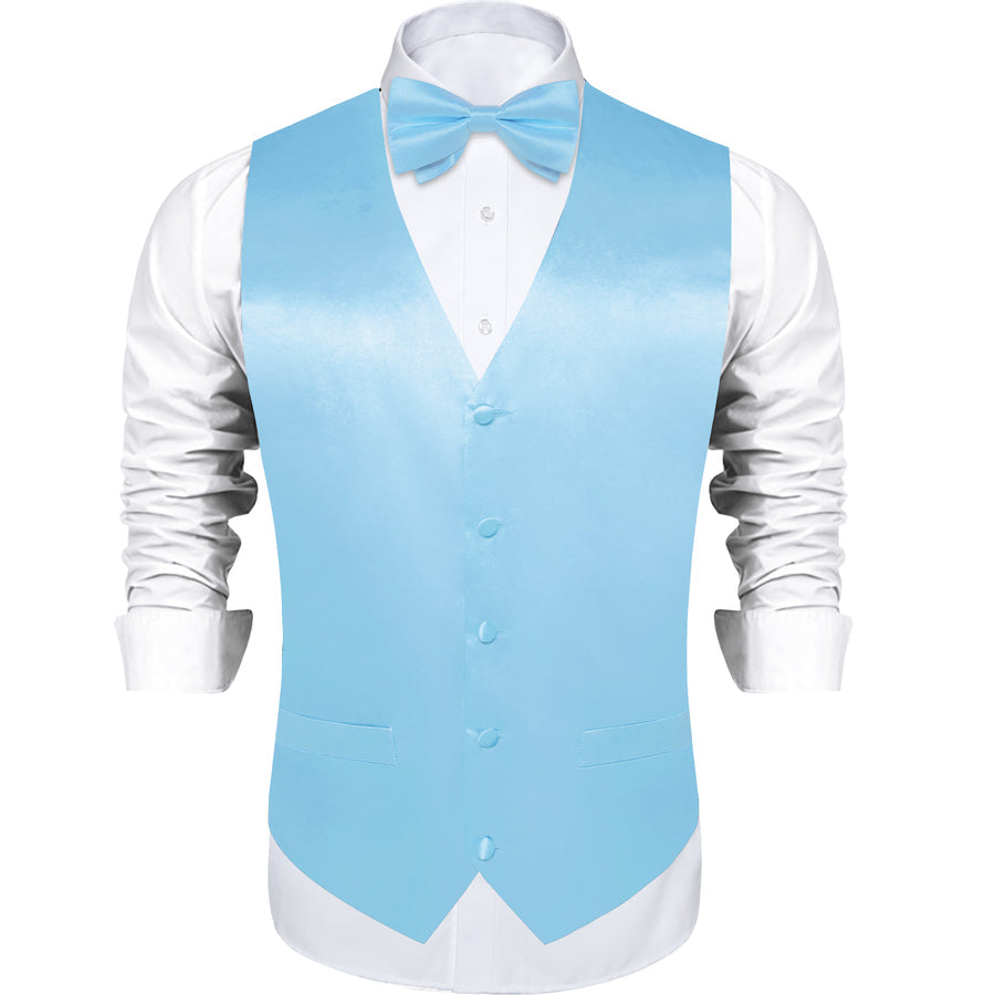 Light Sky Blue Solid Silk Bowtie Vest Set vest set - Sophisticated Gentlemen