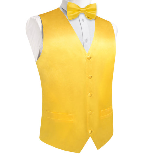 Gloss Butter Solid Silk Men's Bowtie Vest Set vest set S (Chest 40")   - Sophisticated Gentlemen