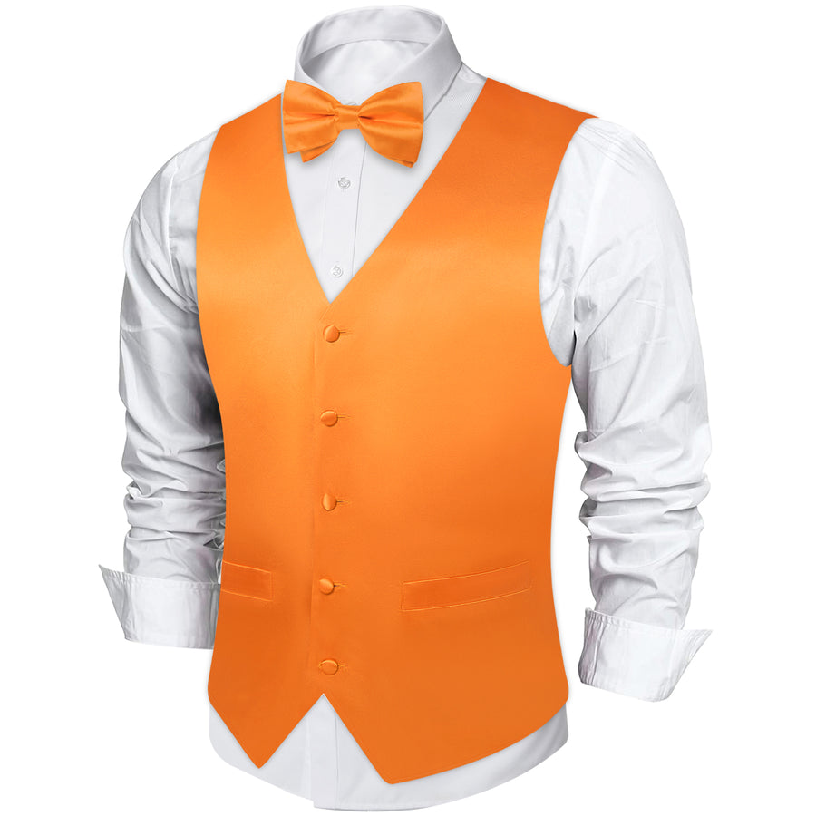Orange Solid Silk Men's Bowtie Vest Set vest set - Sophisticated Gentlemen