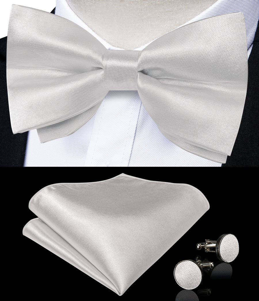 Cloud Gray Solid Silk Men's Bowtie Vest Set vest set    - Sophisticated Gentlemen