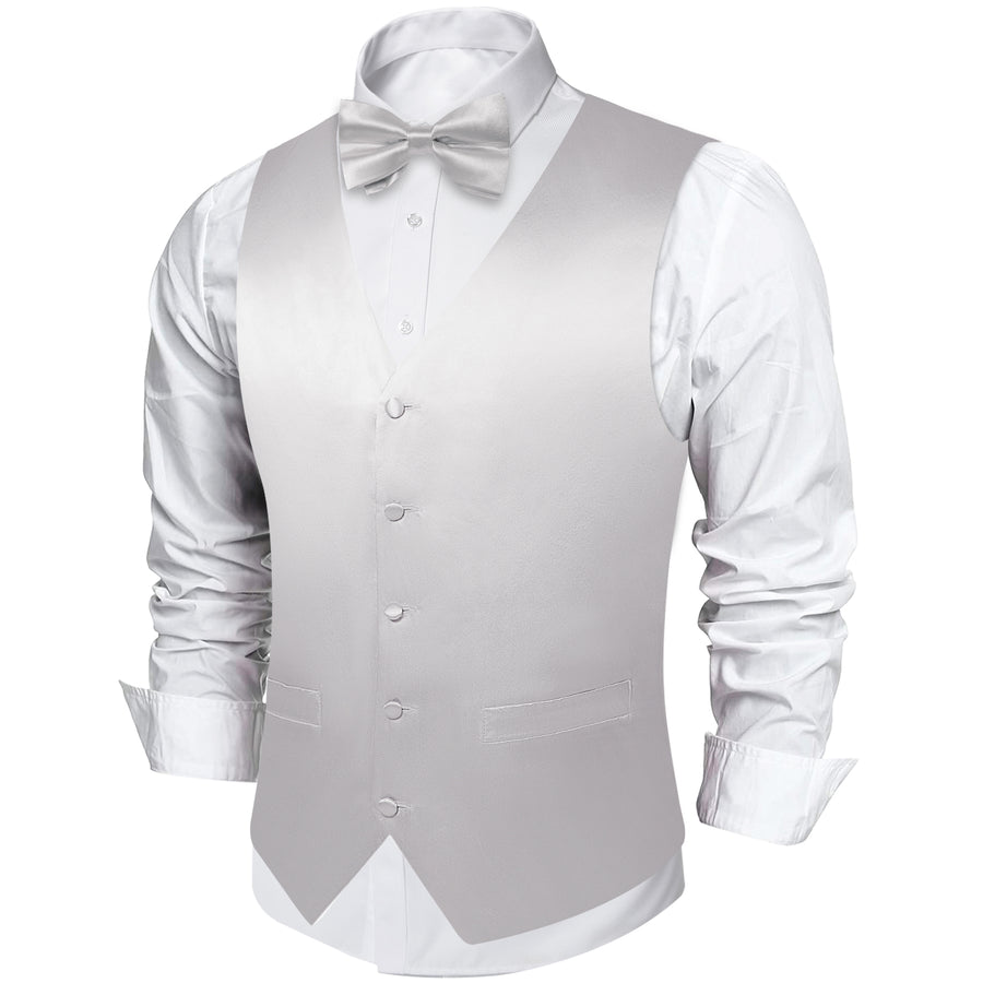 Cloud Gray Solid Silk Men's Bowtie Vest Set vest set    - Sophisticated Gentlemen