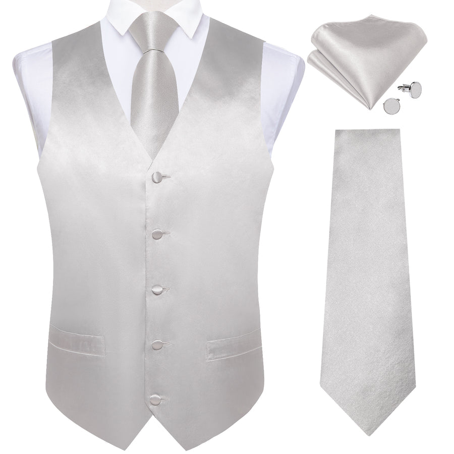 Cloud Gray Solid Vest For Men Men's Vest Set vest set    - Sophisticated Gentlemen