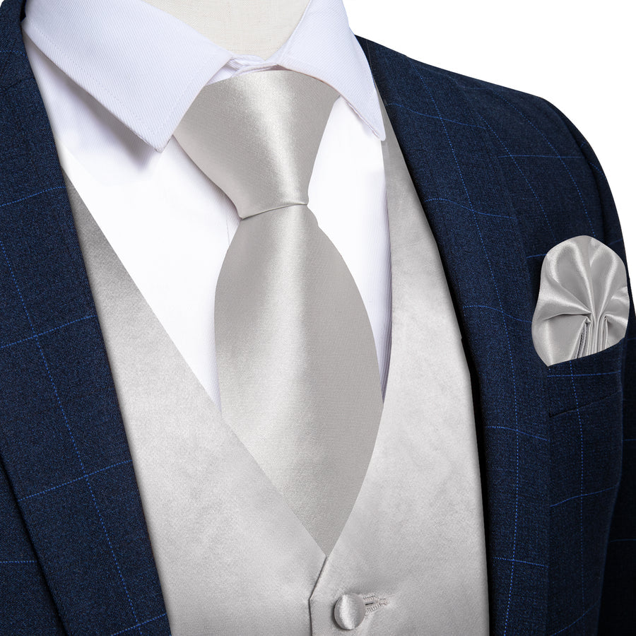 Cloud Gray Solid Vest For Men Men's Vest Set vest set S (Chest 40") - Sophisticated Gentlemen