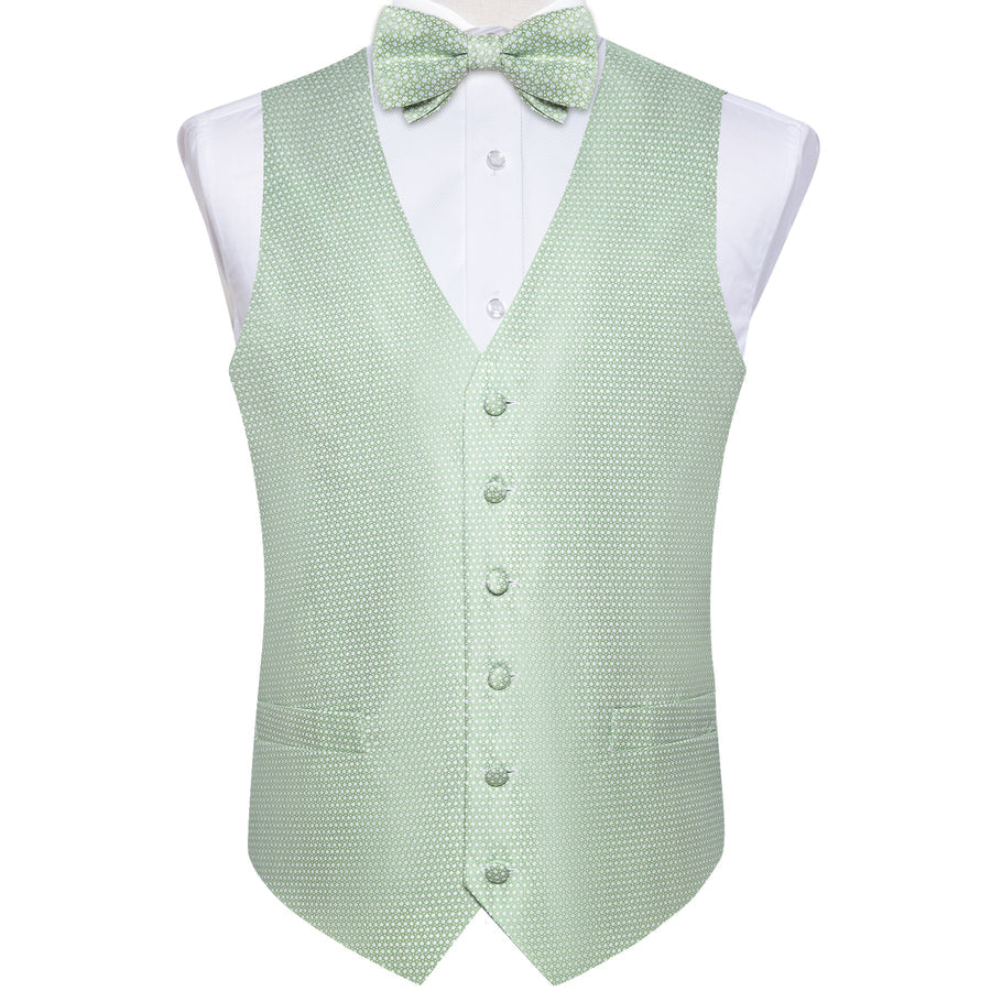 Pistachio Green Polka Dots Men's Bowtie Vest Set vest set - Sophisticated Gentlemen