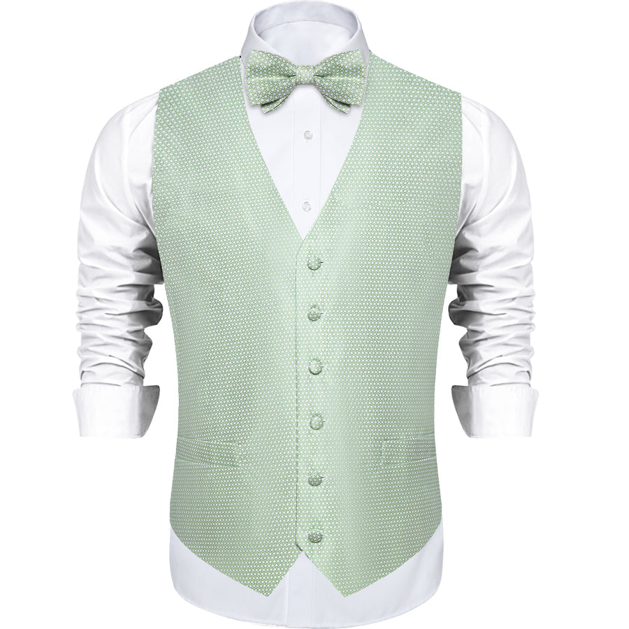 Pistachio Green Polka Dots Men's Bowtie Vest Set vest set - Sophisticated Gentlemen