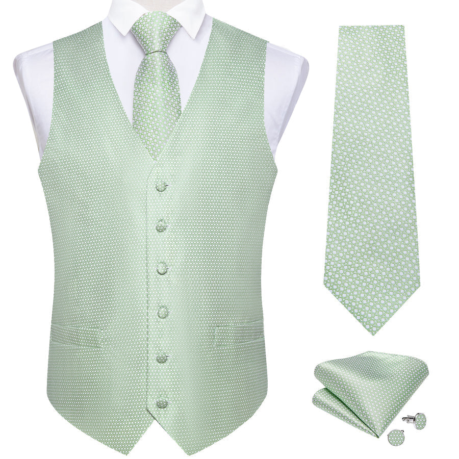 Pistachio Green Polka Dots Men's Vest Set vest set - Sophisticated Gentlemen