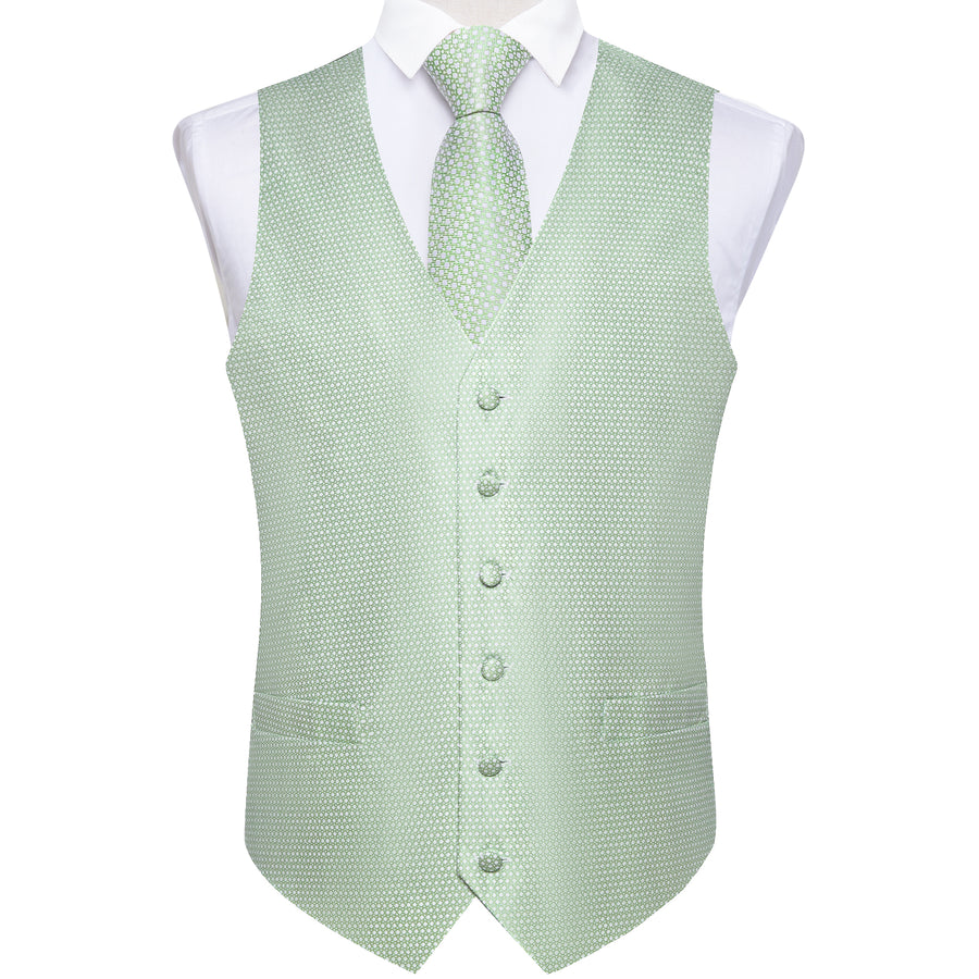 Pistachio Green Polka Dots Men's Vest Set vest set - Sophisticated Gentlemen
