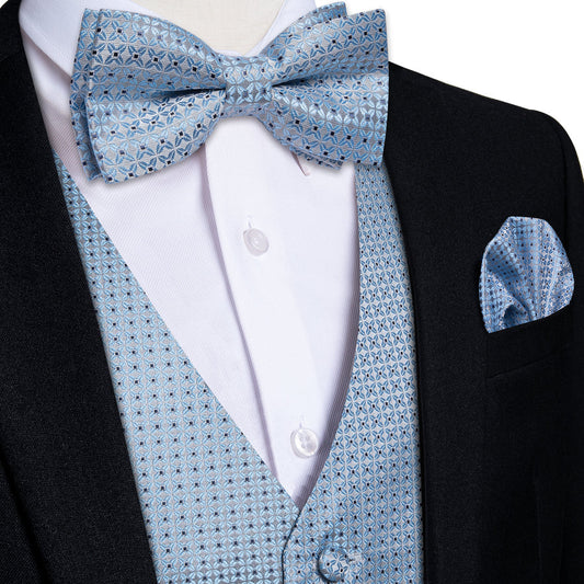 Arctic Blue Polka Dot Bow Tie Vest Set - 3 Piece vest set S (Chest 40")   - Sophisticated Gentlemen