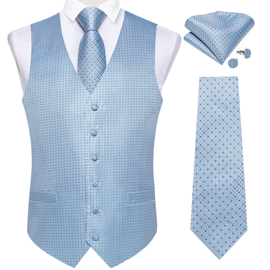 Arctic Blue Polka Dots Men's Vest Set vest set - Sophisticated Gentlemen