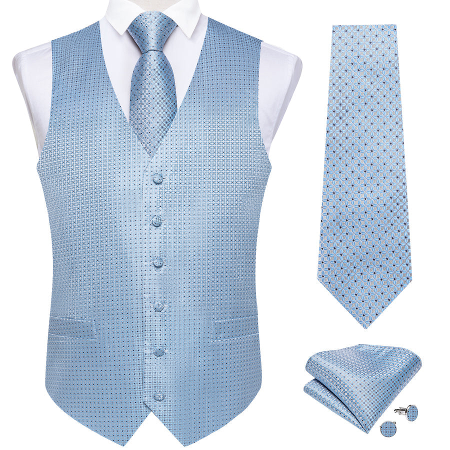 Arctic Blue Polka Dots Men's Vest Set vest set - Sophisticated Gentlemen