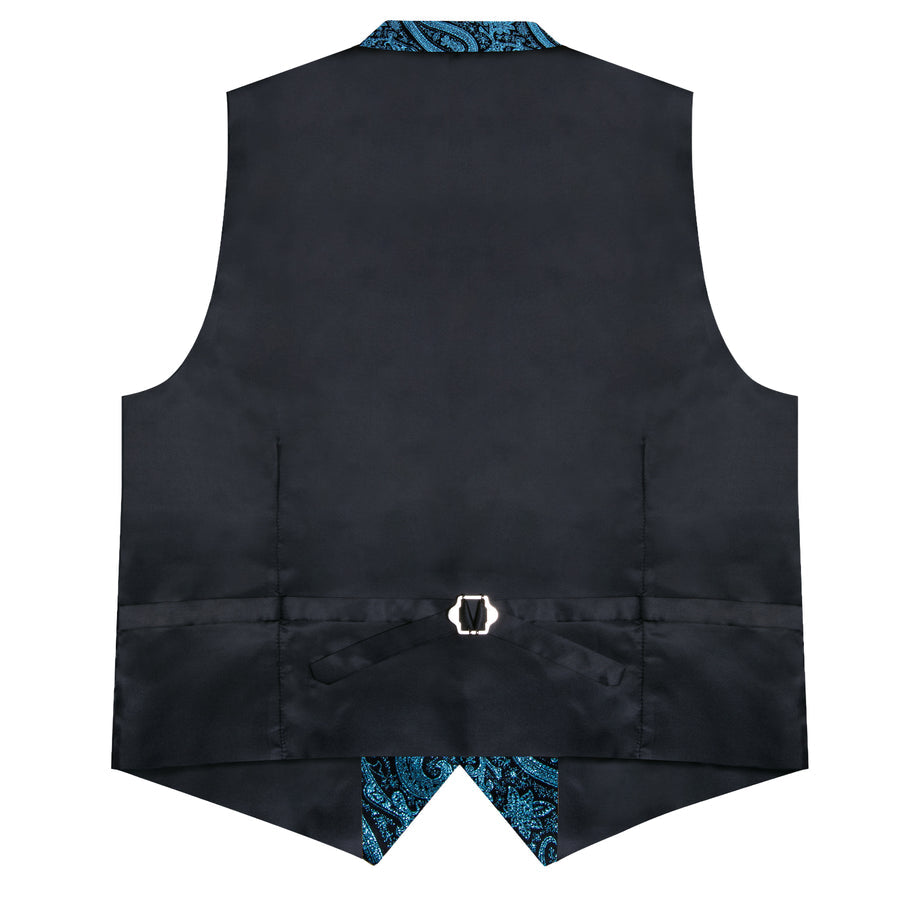 Lake Blue Paisley Jacquard Silk Men's Bowtie Vest Set vest set    - Sophisticated Gentlemen