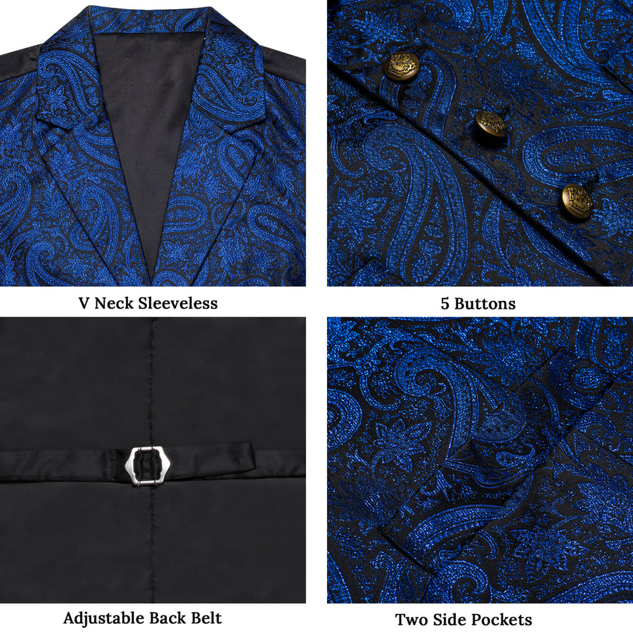 Navy Blue Paisley Jacquard Silk Vest Set vest set - Sophisticated Gentlemen