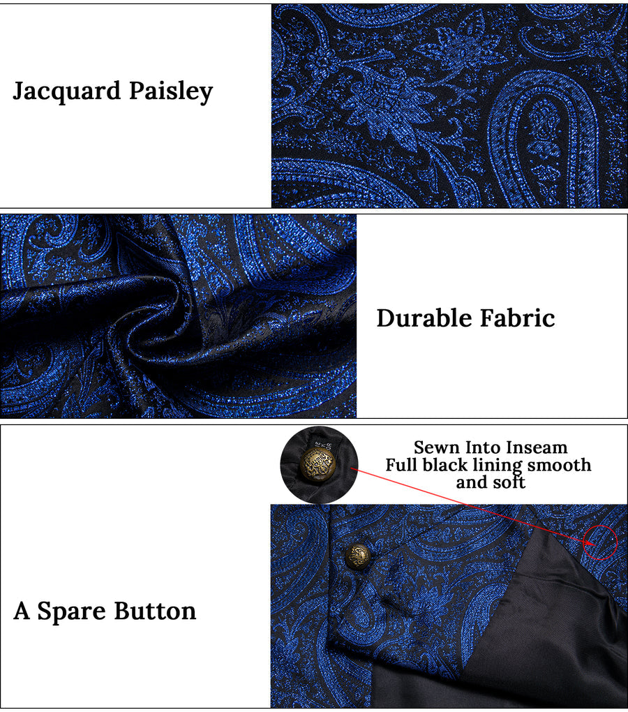 Navy Blue Paisley Jacquard Silk Vest Set vest set - Sophisticated Gentlemen